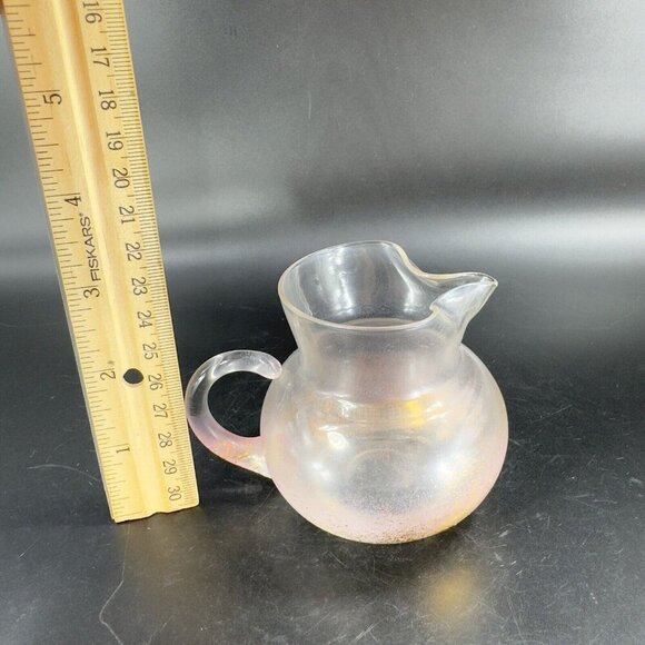 Mid Century Light Pink Glass Pitcher Carafe Miniature With Gold Flecks All Over - Picture 5 of 16